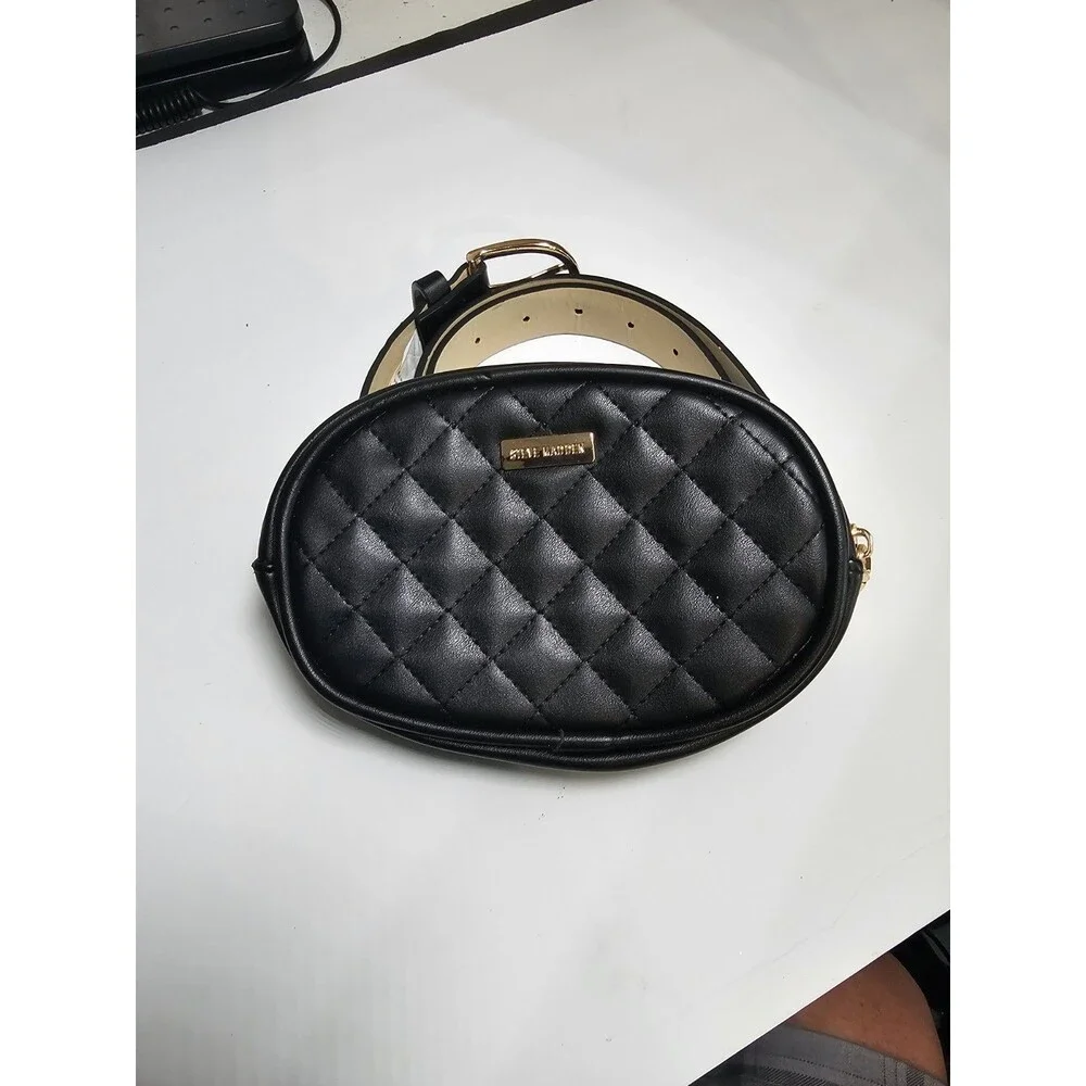 Steve Madden Black Faux Leather Belt Bag Fanny Pack Belt Purse